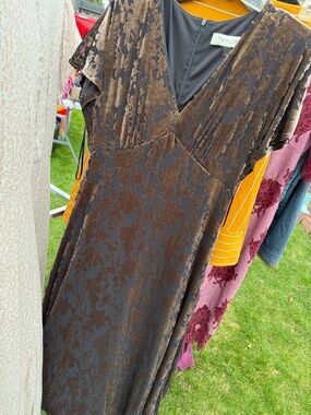Taylor Brown Floral Velvet V-Neck Dress